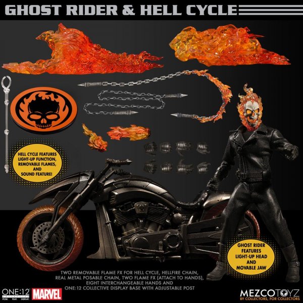 Ghost Rider Actionfigur & Fahrzeug mit Sound und Leuchtfunktion 1/12 Ghost Rider & Hell Cycle